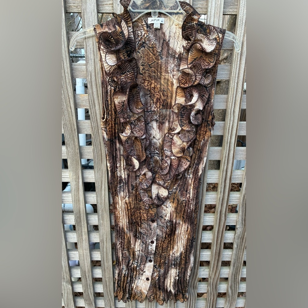 Jaipur Ruffled Sheer Boho Tunic Top | Brown Snakeskin Print | M - Picture 3 of 6